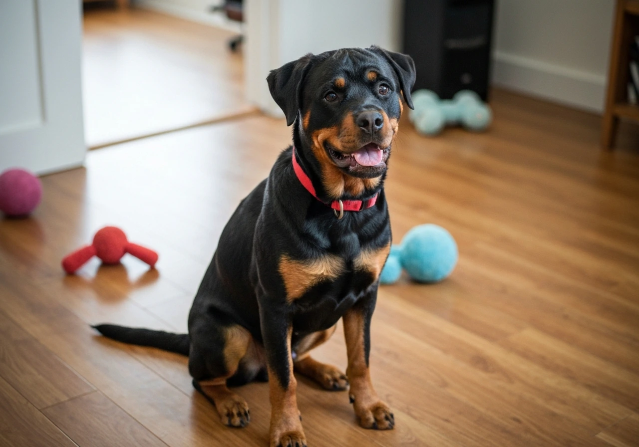 Adorable Rottweiler puppy exploring