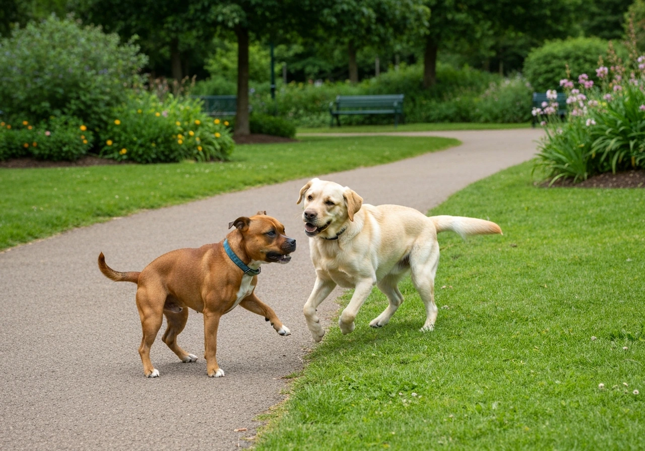 Staffordshire Bull Terrier socializing